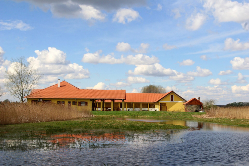 Bihari madárvárta és hostel előtte tóval