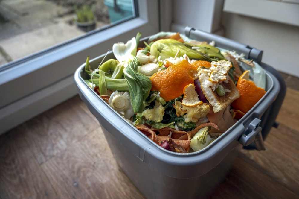 Container of domestic food waste, ready to be collected by the recycling truck