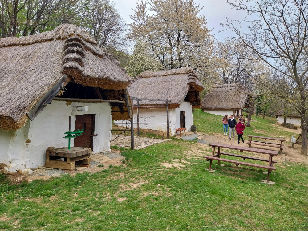 llanatban megmentett nyolc kis boronyafalú, zsúpfedeles pince alkotja a híres Cáki Pincesort