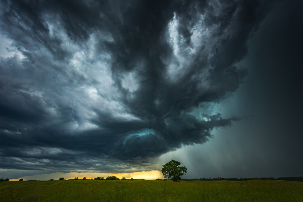 Supercell storm clouds with intense tropic rain